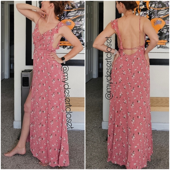 Reformation Trista Ruffle Sleeve Open Back Dress in Marlene NWT - Picture 2 of 13